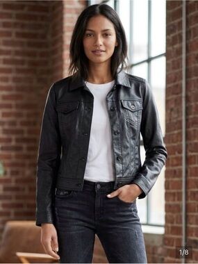 WHBM Black Coated Denim Cropped Jacket